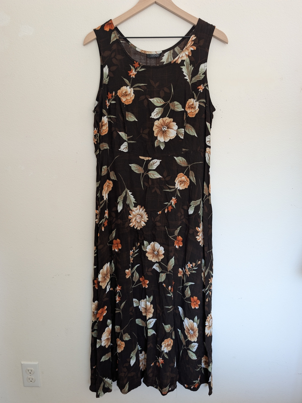 Vintage 90s Sleeveless Black Floral Maxi Dress